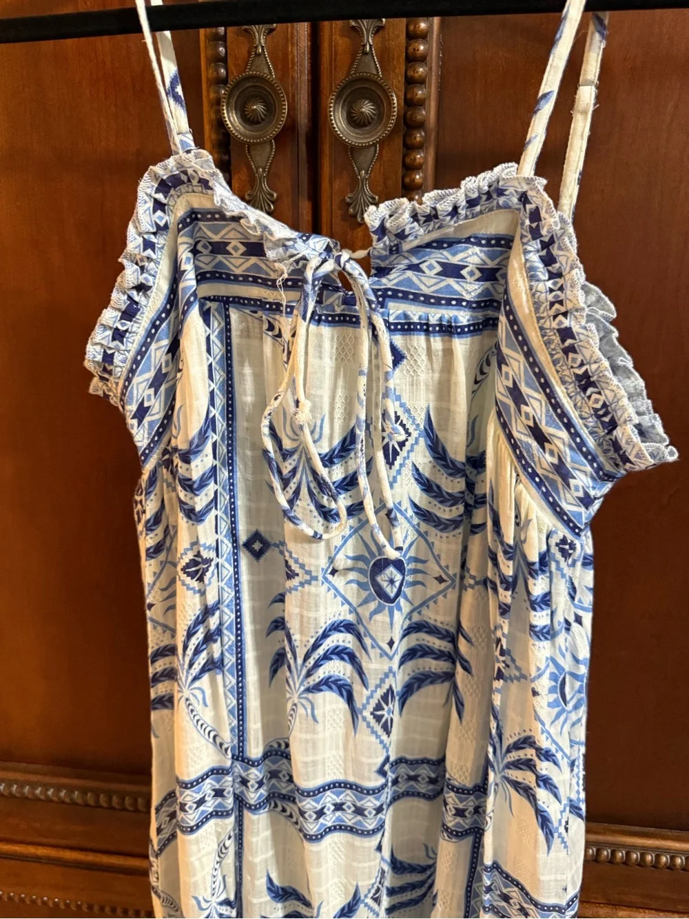 Haute Hippie Blue and White Printed Spaghetti-Strap Dress